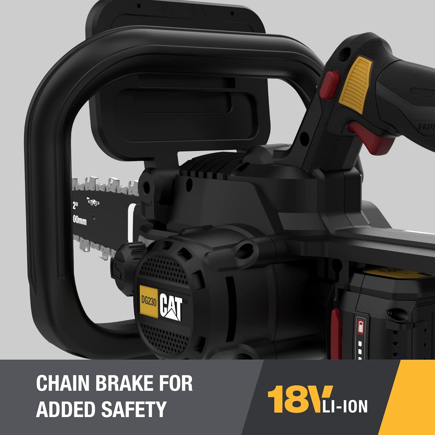 Cat DG230 18V Brushless 12” Chainsaw, Battery Chainsaw with Tool-Free Chain Tensioning, Electric Chainsaw Cordless with Inertia Chain Brake for Safety – Battery & Charger Included13