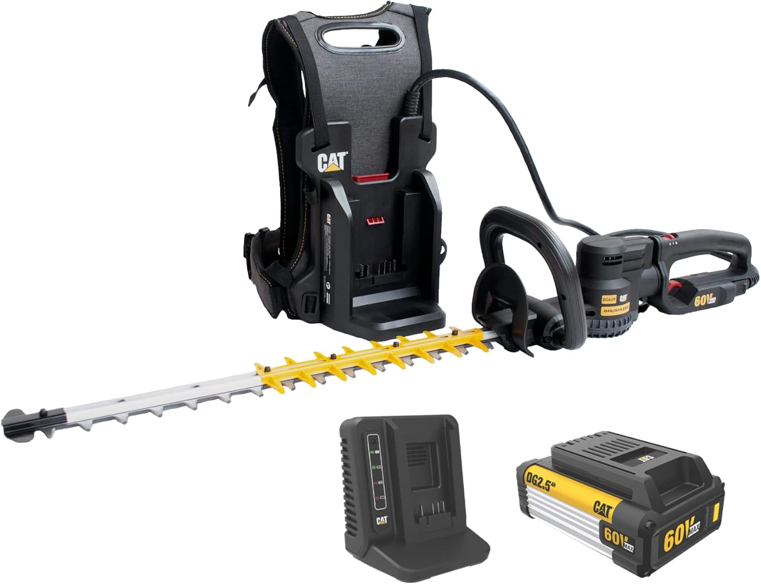 Cat DG620 60V 25” Brushless 2-Speed Backpack Hedge Trimmer Cordless, Shrub Trimmer with Rotating Rear Handle, Lightweight Bush Trimmer Cordless – Battery & Charger Included Cat DG620 60V 25” Brushless 2-Speed Backpack Hedge Trimmer Cordless, Shrub Trimmer with Rotating Rear Handle, Lightweight Bush Trimmer Cordless – Battery & Charger Included