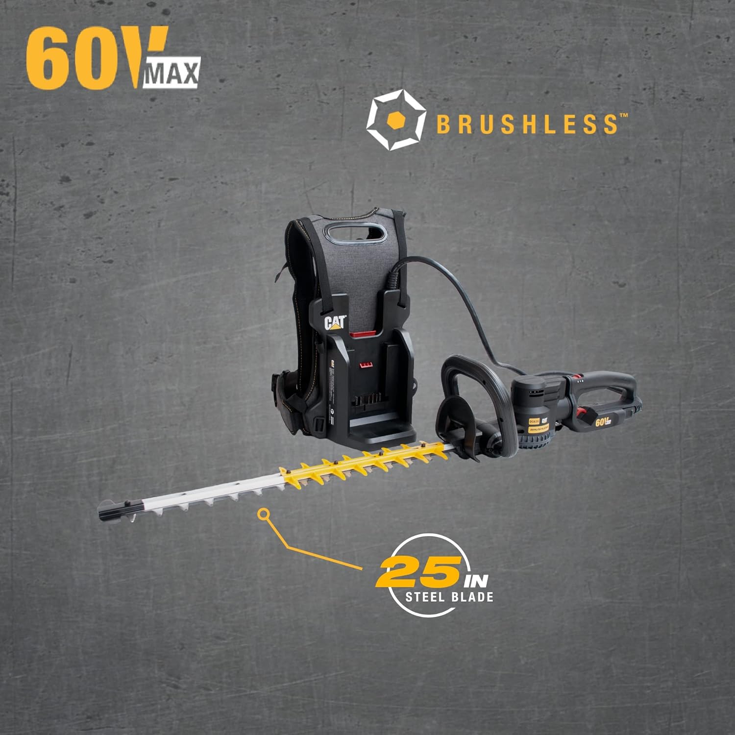 Cat DG620 60V 25” Brushless 2-Speed Backpack Hedge Trimmer Cordless, Shrub Trimmer with Rotating Rear Handle, Lightweight Bush Trimmer Cordless – Battery & Charger Included1
