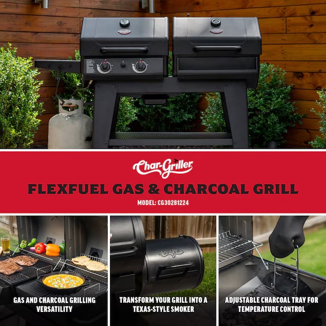 Char-Griller CG30282925 FlexFuel Black Liquid propane and charcoal Combo Grill2_11zon