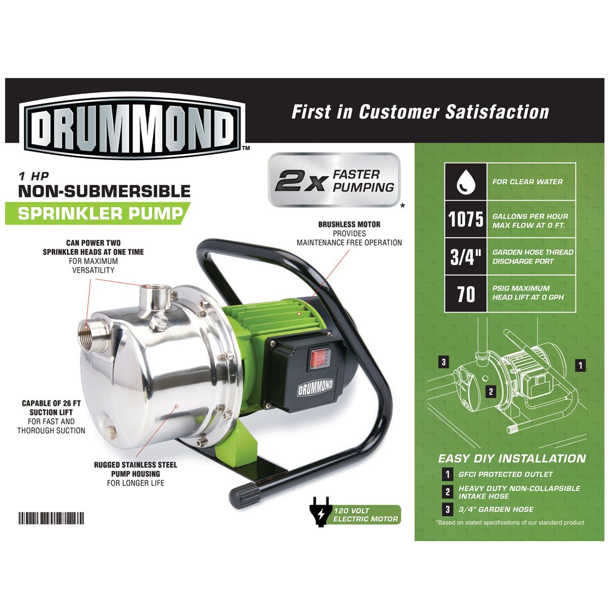 DRUMMOND 1 HP Portable Sprinkler Pump 1075 GPH1