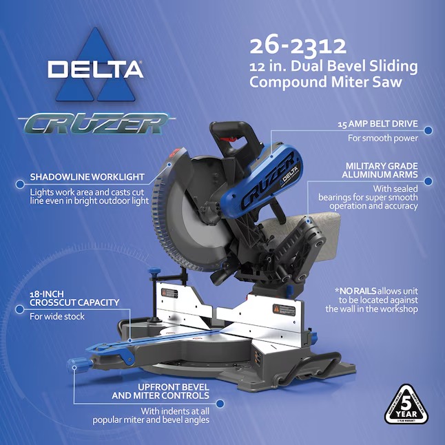 Delta 26-2312 Cruzer 12-in 15-Amps Dual Bevel Sliding Compound Corded Miter Saw32_11zon