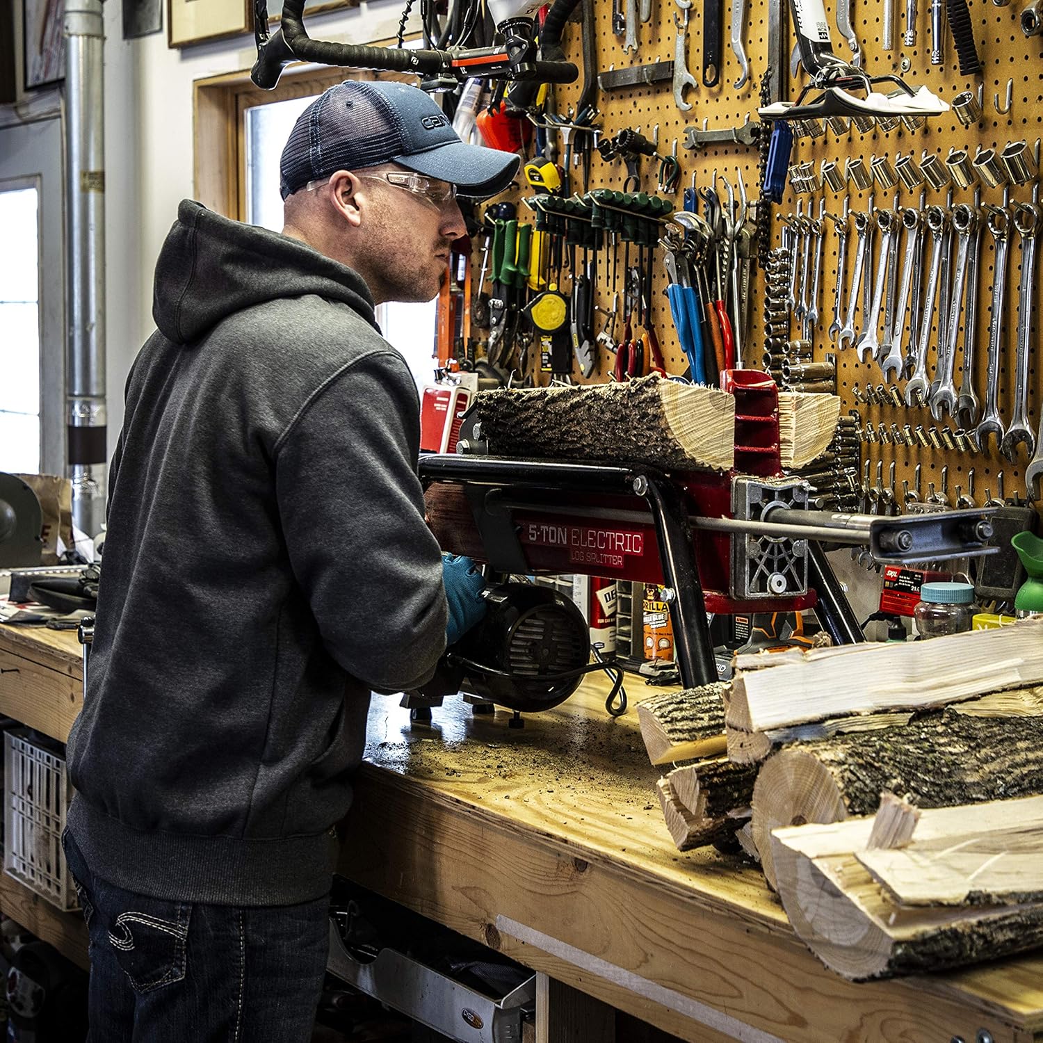 EARTHQUAKE 32228, 5-ton Electric Log Splitter, 1500-Watt Motor, Precision Pump Gears, Copper Motor Windings, Durable Transport Wheels5