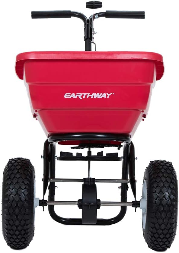 Earth Friendly Products EarthWay F80 80 LB (36 KG) Commercial Broadcast Spreader with Removable Standard Output Tray for Lawn Care Adjustable Handle Height and 13” Pneumatic Tires Earth Friendly Products EarthWay F80 80 LB (36 KG) Commercial Broadcast Spreader with Removable Standard Output Tray for Lawn Care Adjustable Handle Height and 13” Pneumatic Tires