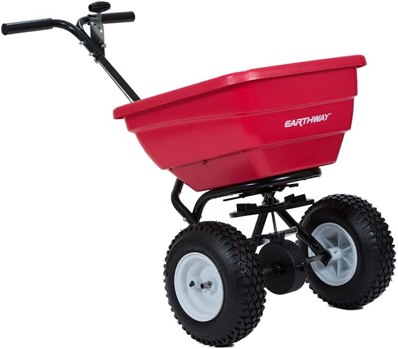 Earth Friendly Products EarthWay F80 80 LB (36 KG) Commercial Broadcast Spreader with Removable Standard Output Tray for Lawn Care Adjustable Handle Height and 13” Pneumatic Tires1