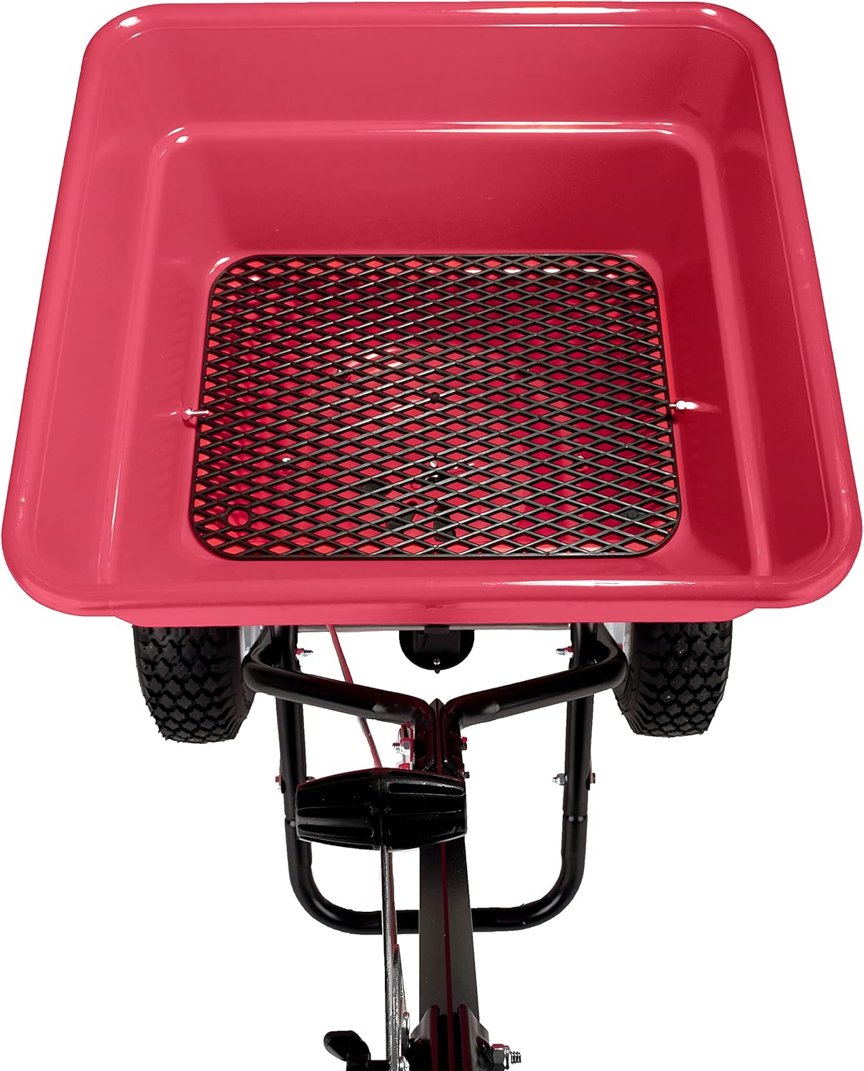 EarthWay 2170 Commercial 100 LB Broadcast Fertilizer Spreader. Red, Heavy-Duty Walk-Behind Push Garden Seeder with Adjustable Drop Rate and Driving Handle. Large 13 inch Pneumatic Stud Tires7