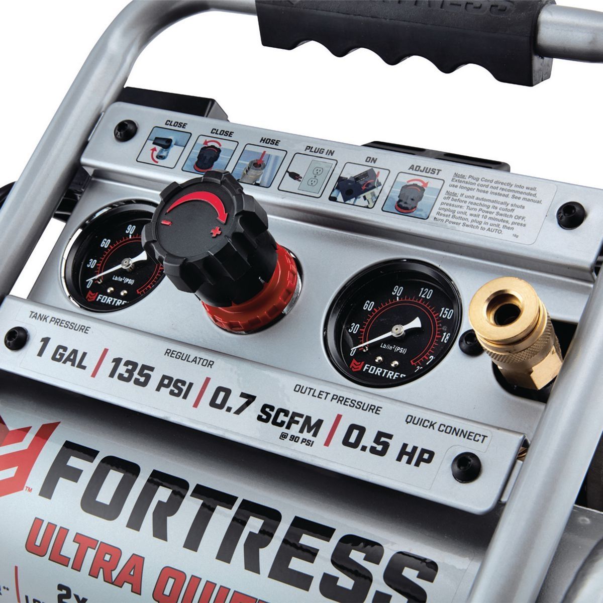 FORTRESS 1 Gallon, 135 PSI Ultra Quiet Oil-Free Hand-Carry Jobsite Air Compressor9