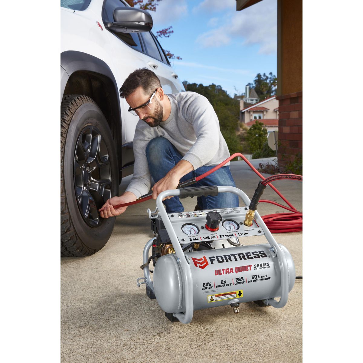 FORTRESS 2 Gallon, 135 PSI Ultra Quiet Oil-Free Hand-Carry Jobsite Air Compressor13