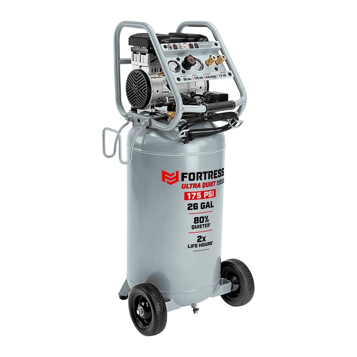 FORTRESS 26 Gallon, 175 PSI Ultra Quiet Oil-Free Vertical Shop Auto Air Compressor1