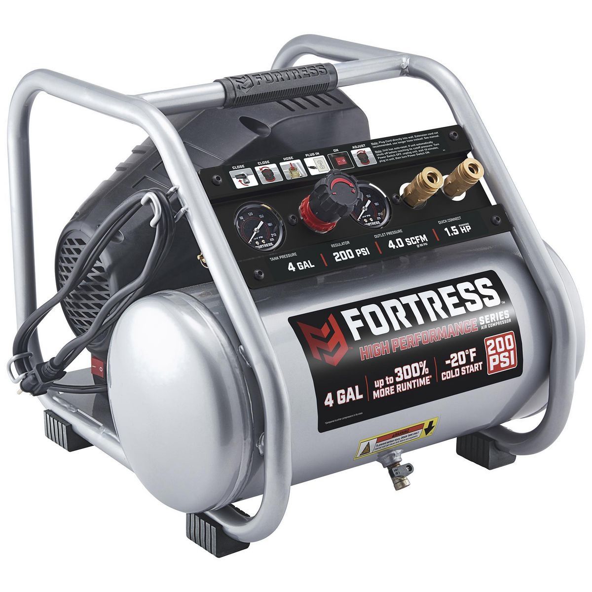 FORTRESS 4 Gallon, 200 PSI High Performance Oil-Free Hand Carry Jobsite Air Compressor3