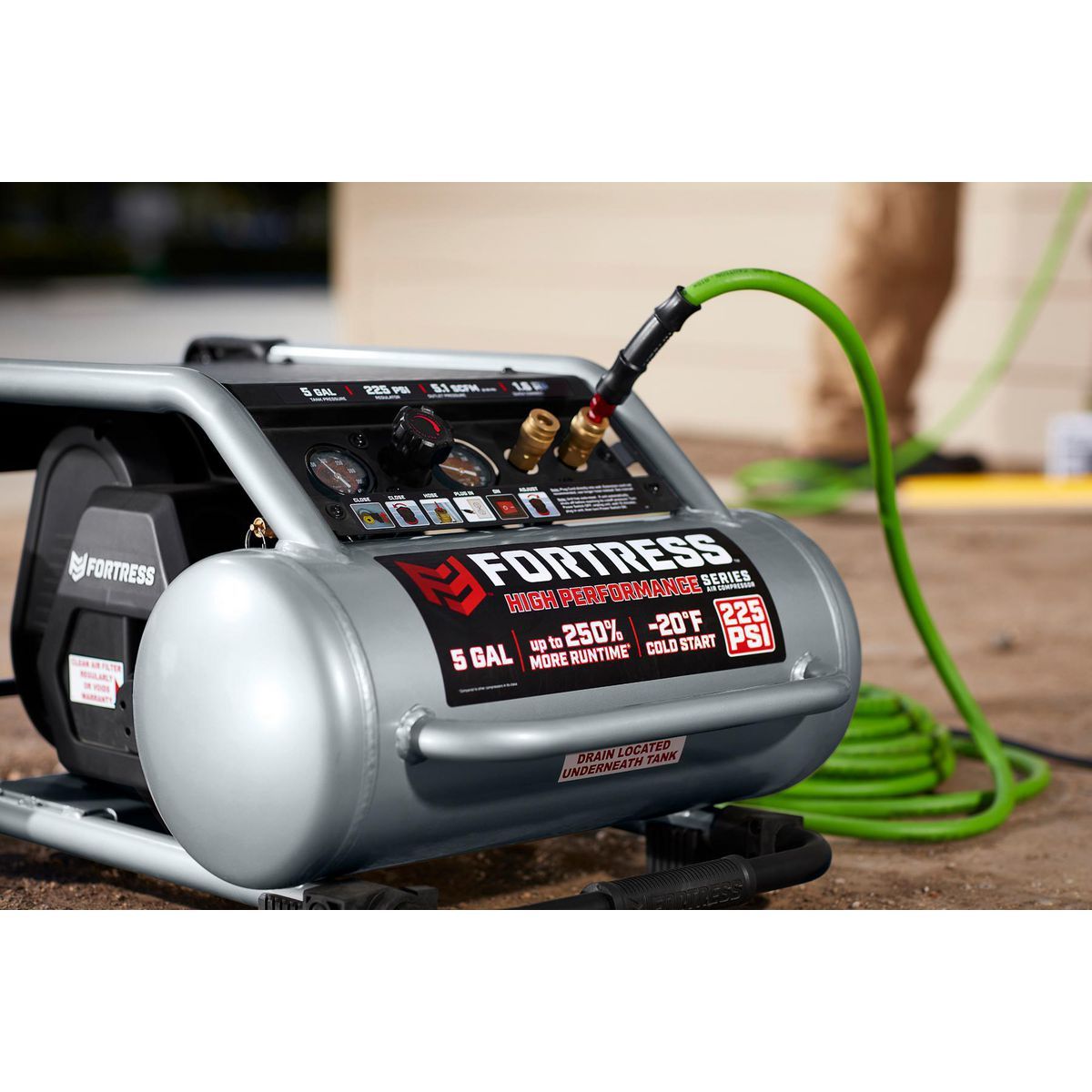 FORTRESS 5 Gallon, 225 PSI High Performance Oil-Free Wheeled Jobsite Air Compressor16