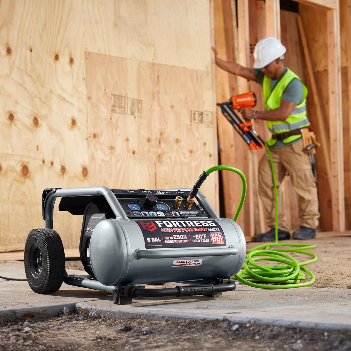 FORTRESS 5 Gallon, 225 PSI High Performance Oil-Free Wheeled Jobsite Air Compressor19