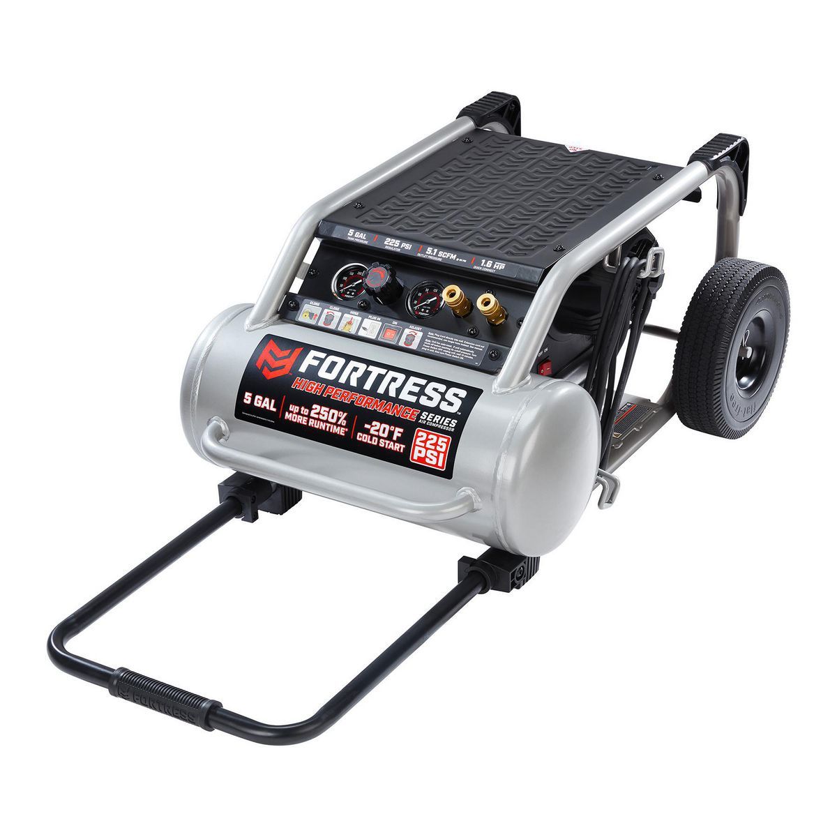 FORTRESS 5 Gallon, 225 PSI High Performance Oil-Free Wheeled Jobsite Air Compressor2