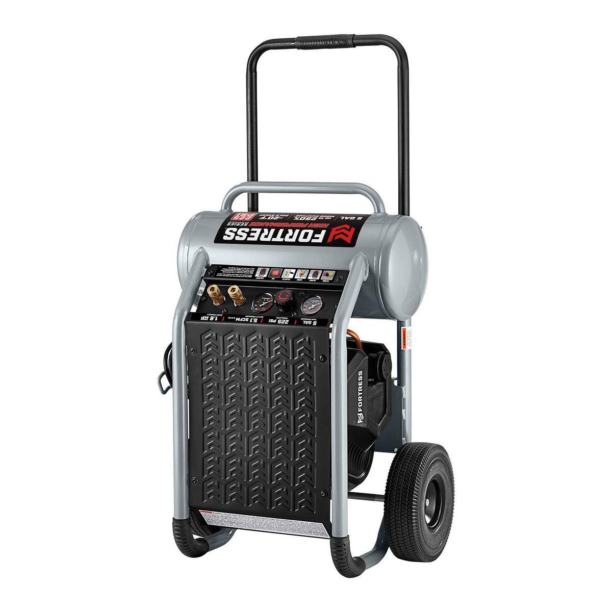 FORTRESS 5 Gallon, 225 PSI High Performance Oil-Free Wheeled Jobsite Air Compressor5