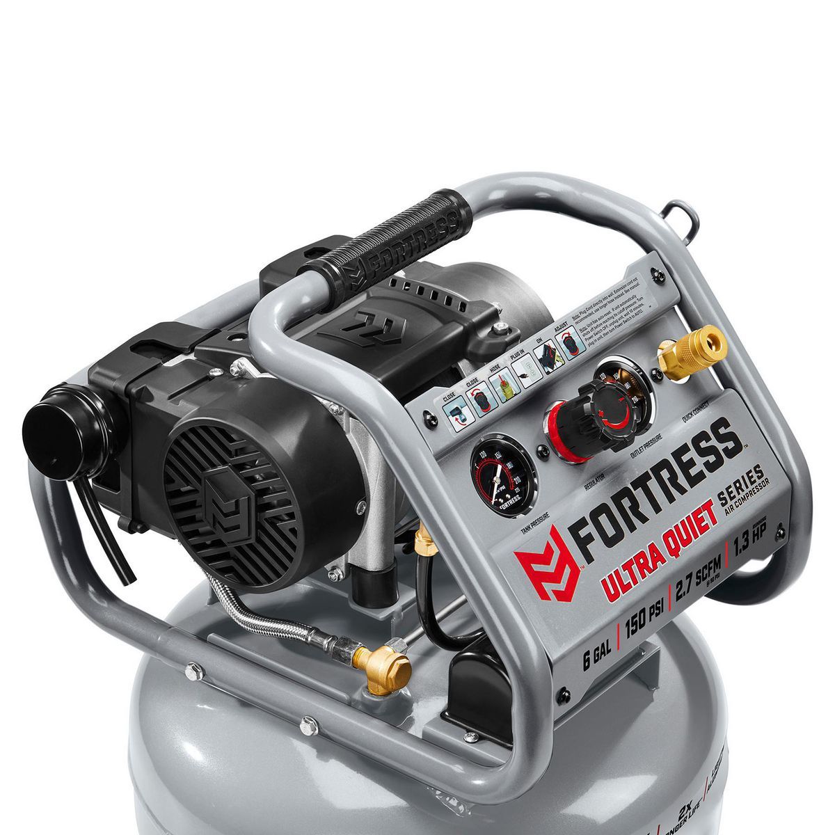 FORTRESS 6 Gallon, 150 PSI Ultra Quiet Oil-Free Pancake Jobsite Air Compressor0