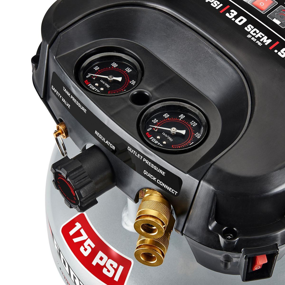 FORTRESS 6 Gallon, 175 PSI High Performance Oil-Free Pancake Jobsite Air Compressor0