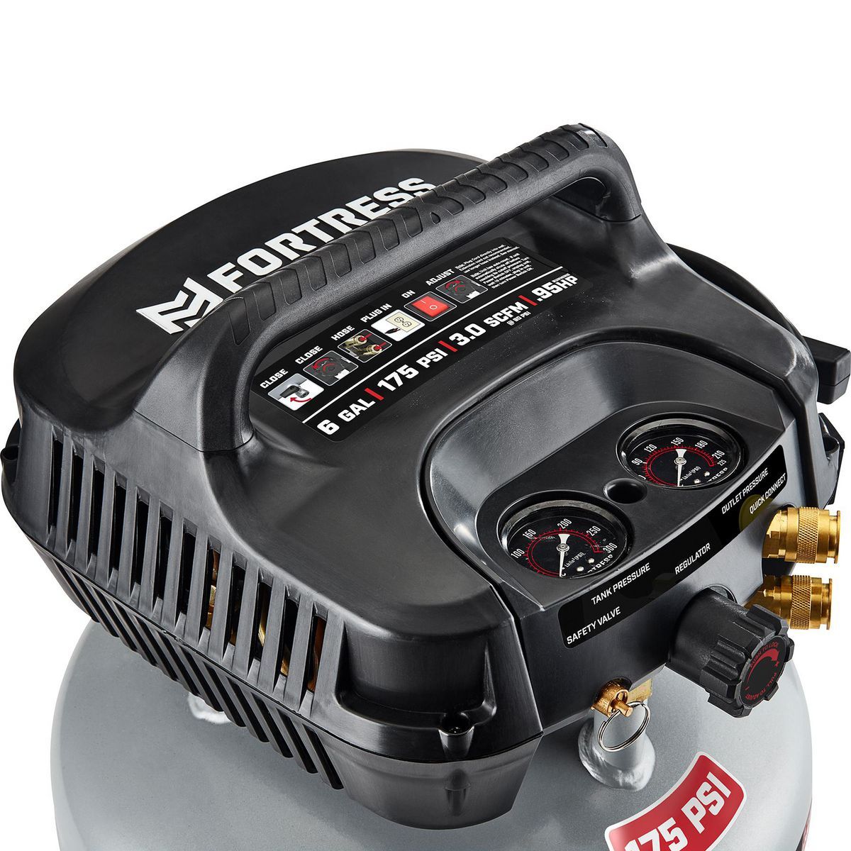 FORTRESS 6 Gallon, 175 PSI High Performance Oil-Free Pancake Jobsite Air Compressor11