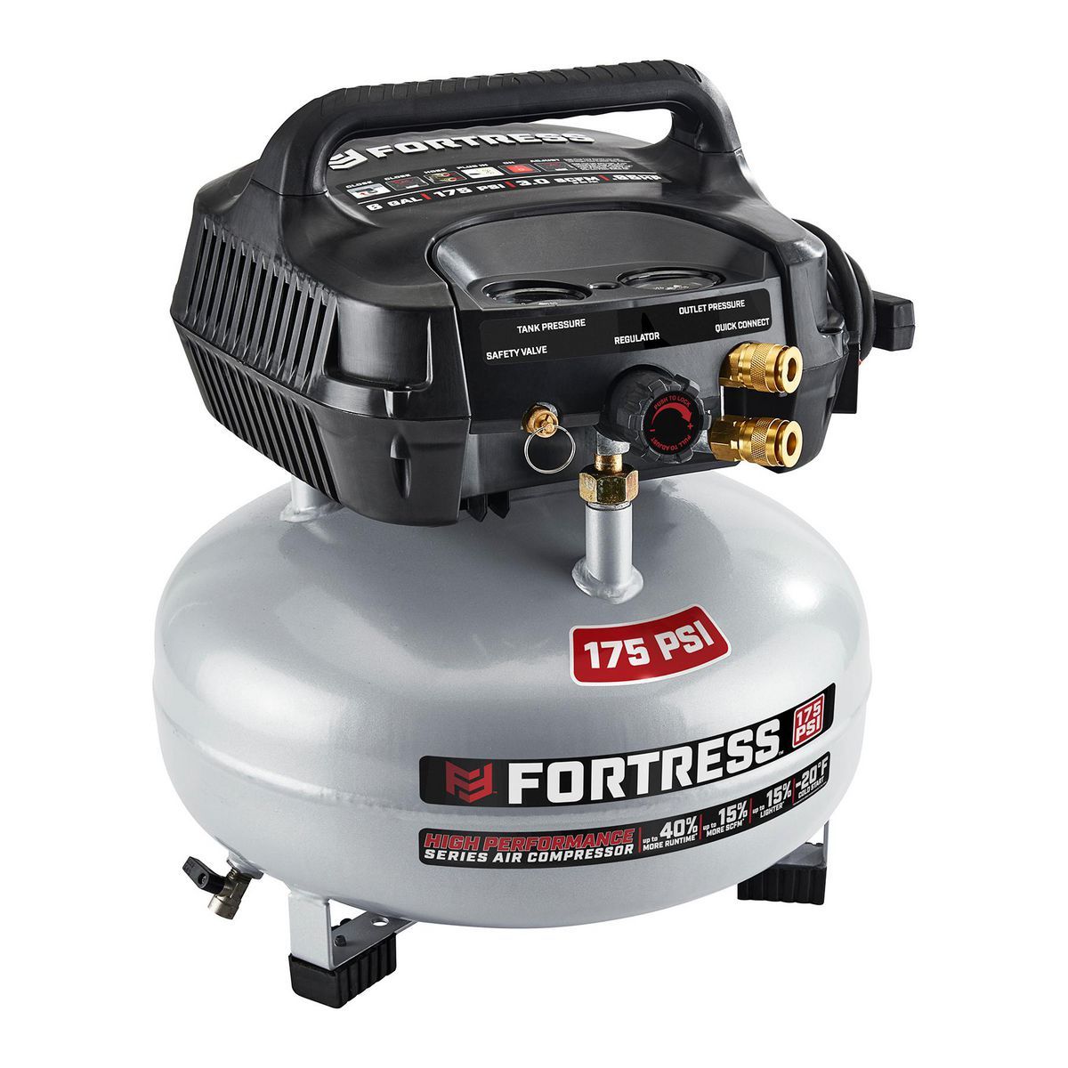 FORTRESS 6 Gallon, 175 PSI High Performance Oil-Free Pancake Jobsite Air Compressor2