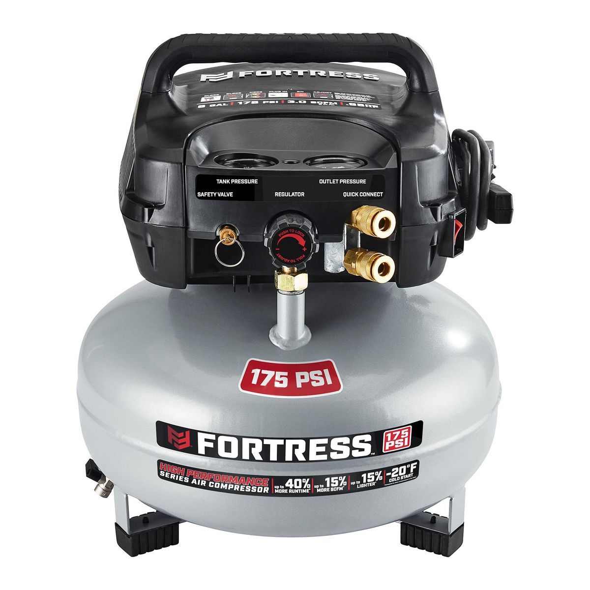 FORTRESS 6 Gallon, 175 PSI High Performance Oil-Free Pancake Jobsite Air Compressor3