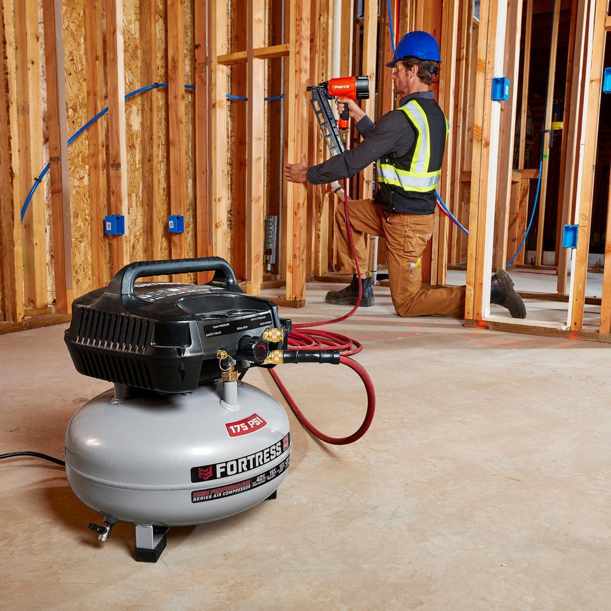 FORTRESS 6 Gallon, 175 PSI High Performance Oil-Free Pancake Jobsite Air Compressor90