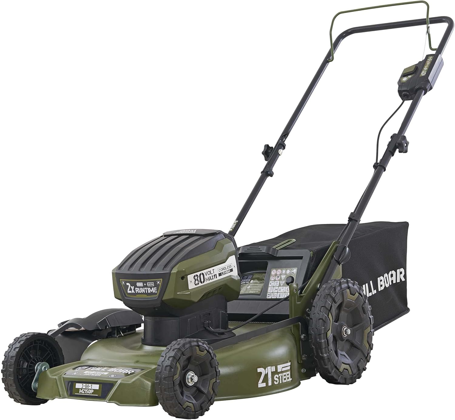 FULL BOAR M2150P2 80V Brushless 21 in. 3-in-1 Cordless Battery Walk Behind Push Lawn Mower, 2 Batteries (5.0Ah) +1 Charger Included3