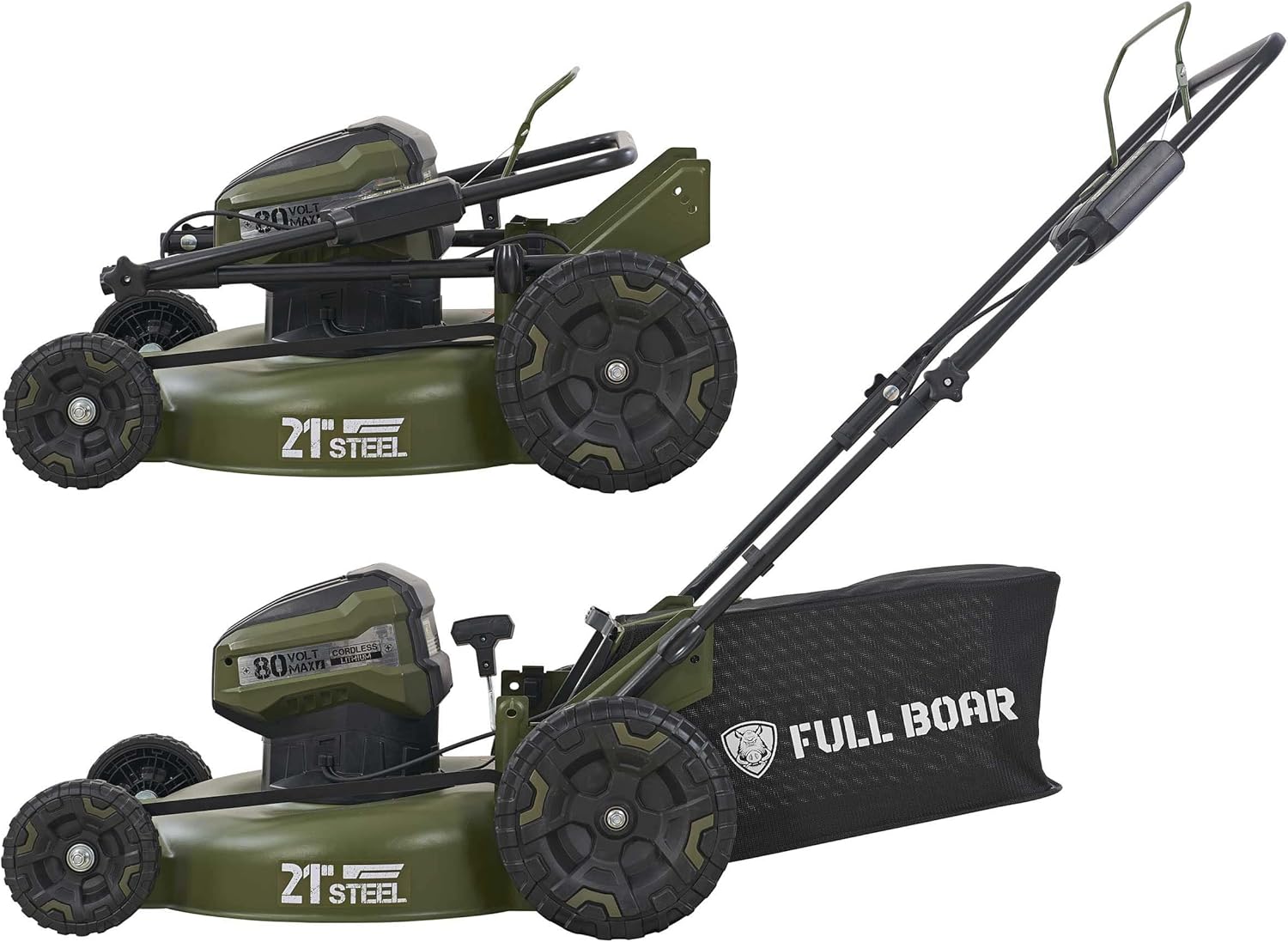 FULL BOAR M2150P2 80V Brushless 21 in. 3-in-1 Cordless Battery Walk Behind Push Lawn Mower, 2 Batteries (5.0Ah) +1 Charger Included5