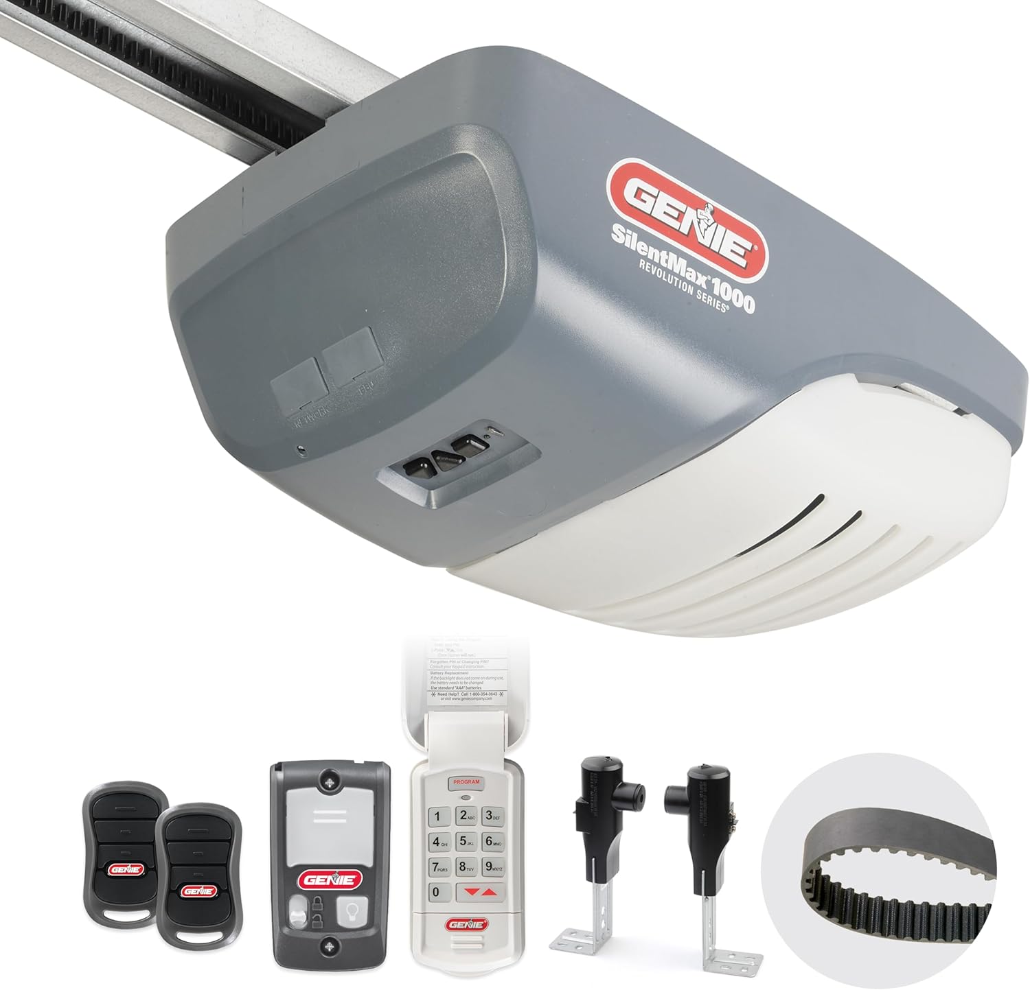 Genie SilentMax 1000 Garage Door Opener - Ultra-Quiet Belt Drive - Includes two 3-Button Pre-Programmed Remotes, Wall Console, Wireless Keypad, Safe T-Beams - Model 3042-TKH, 140V DC Motor Genie SilentMax 1000 Garage Door Opener - Ultra-Quiet Belt Drive - Includes two 3-Button Pre-Programmed Remotes, Wall Console, Wireless Keypad, Safe T-Beams - Model 3042-TKH, 140V DC Motor