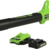 Greenworks 24V (90 MPH / 320 CFM / 125+ Compatible Tools) Cordless Axial Leaf Blower, 2.0Ah Battery and Charger Included
