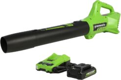 Greenworks 24V (90 MPH / 320 CFM / 125+ Compatible Tools) Cordless Axial Leaf Blower, 2.0Ah Battery and Charger Included