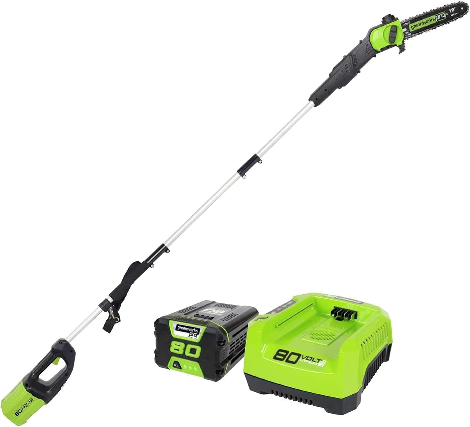 Greenworks 80V 10 Cordless Polesaw (Great For Pruning and Trimming Branches 75+ Compatible Tools), 2.0Ah Battery and Charger Included Greenworks 80V 10" Cordless Polesaw (Great For Pruning and Trimming Branches / 75+ Compatible Tools), 2.0Ah Battery and Charger Included
