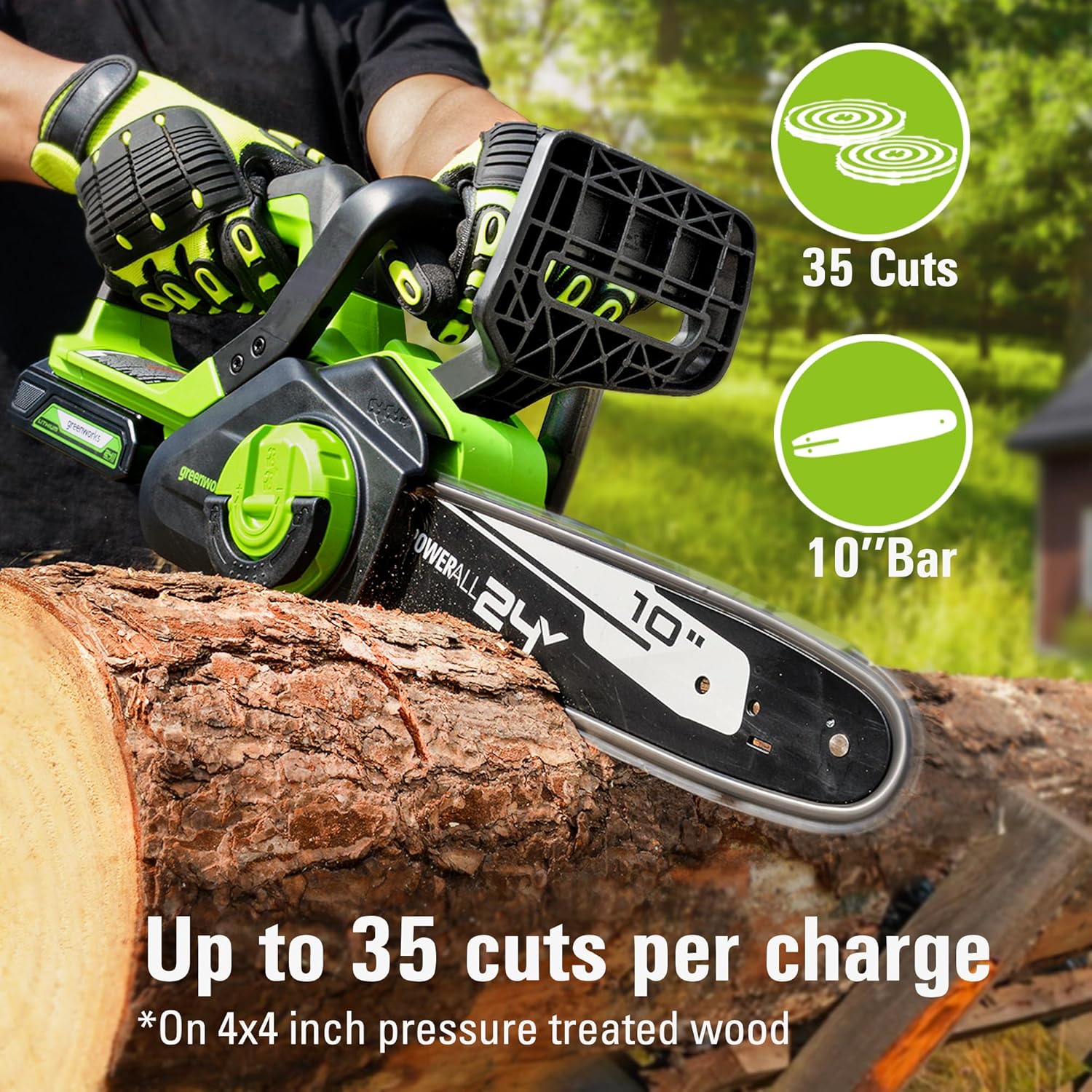 Greenworks CS24B210 24V 10 Cordless Compact Chainsaw (Great For Storm Clean-Up, Pruning, and Firewood), 2.0Ah Battery and Charger Included1