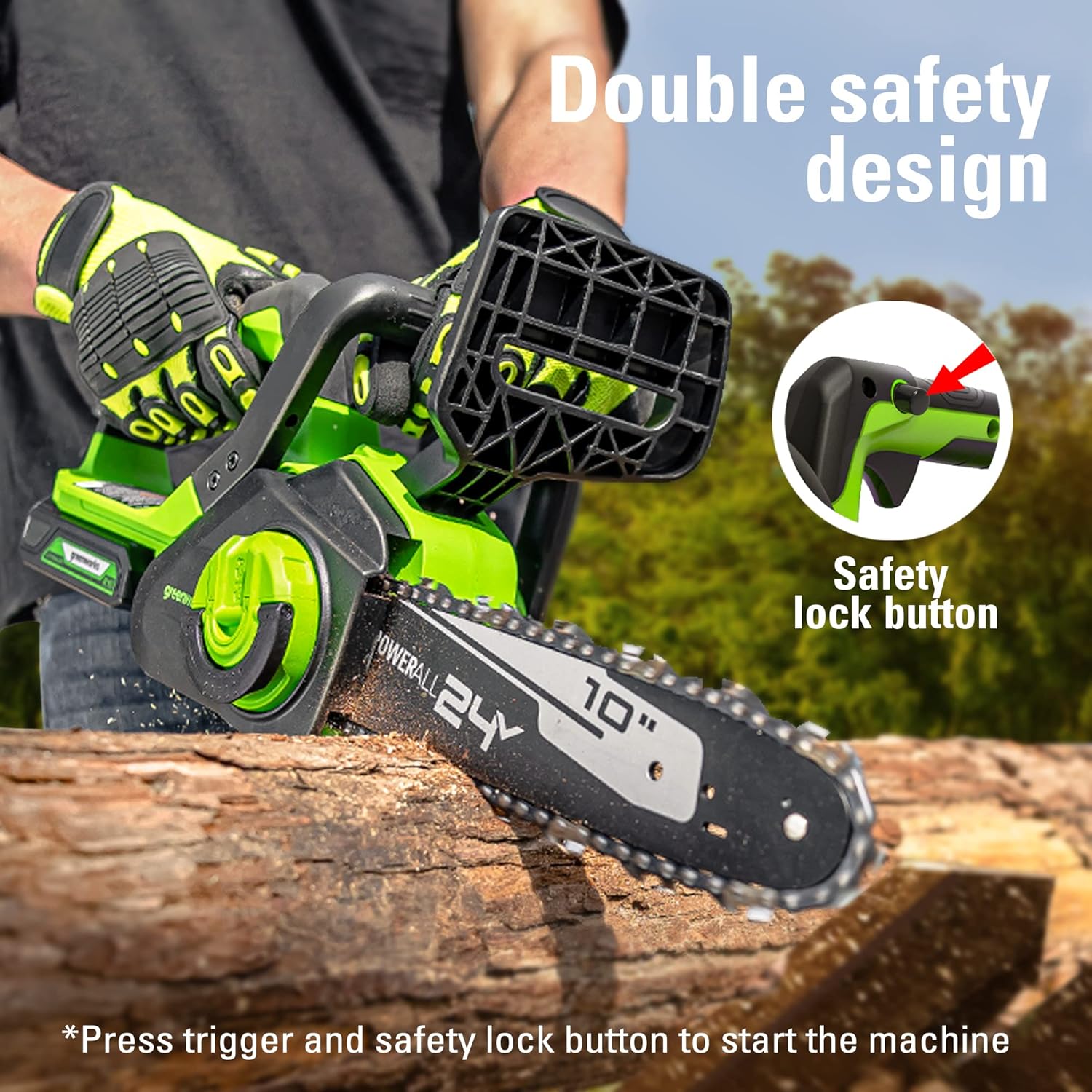 Greenworks CS24B210 24V 10 Cordless Compact Chainsaw (Great For Storm Clean-Up, Pruning, and Firewood), 2.0Ah Battery and Charger Included3