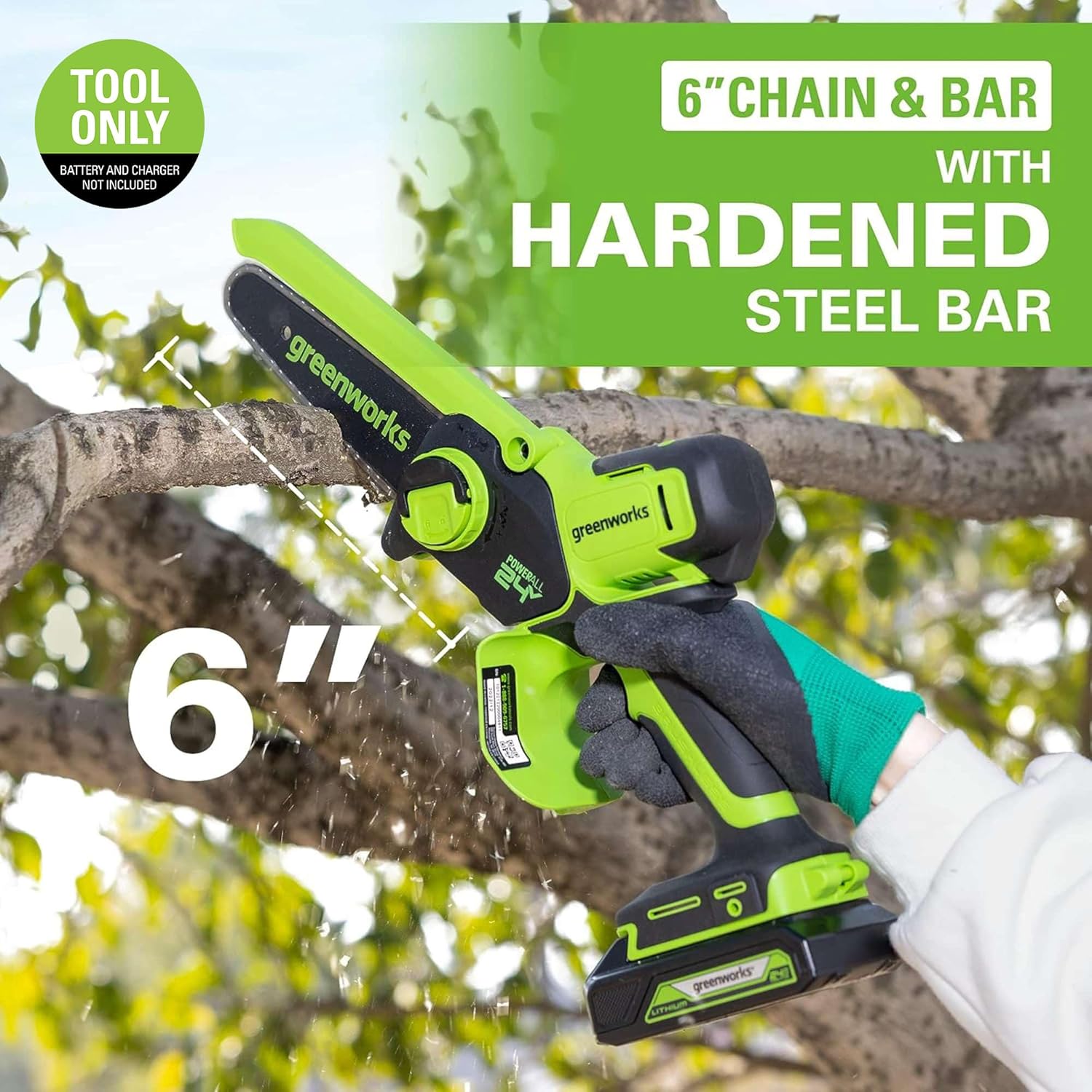 Greenworks CS24L02 24V 6” Brushless Pruning Saw, Tool Only1