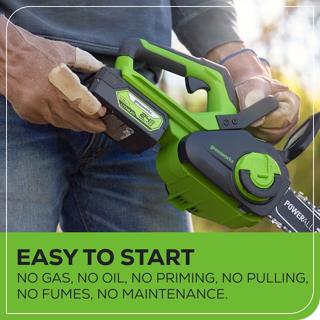 Greenworks CS24L410 24-volt 12-in Battery 4 Ah Chainsaw (Battery and Charger Included)-_11zon