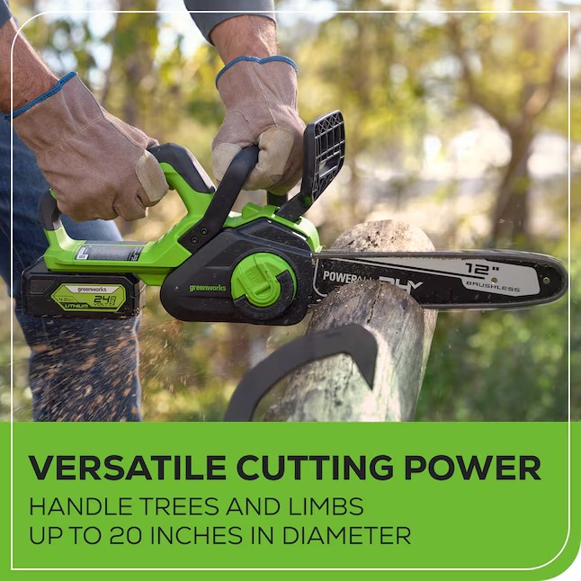 Greenworks CS24L410 24-volt 12-in Battery 4 Ah Chainsaw (Battery and Charger Included)11_11zon