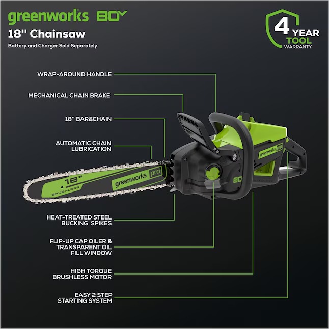 Greenworks CS80L03 Pro 80-volt Max 18-in Battery Chainsaw (Battery and Charger Not Included)2_11zon
