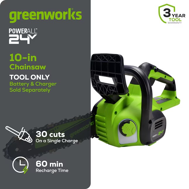 Greenworks CSA24B00 24-volt 10-in Battery Chainsaw (Battery and Charger Not Included)1_11zon