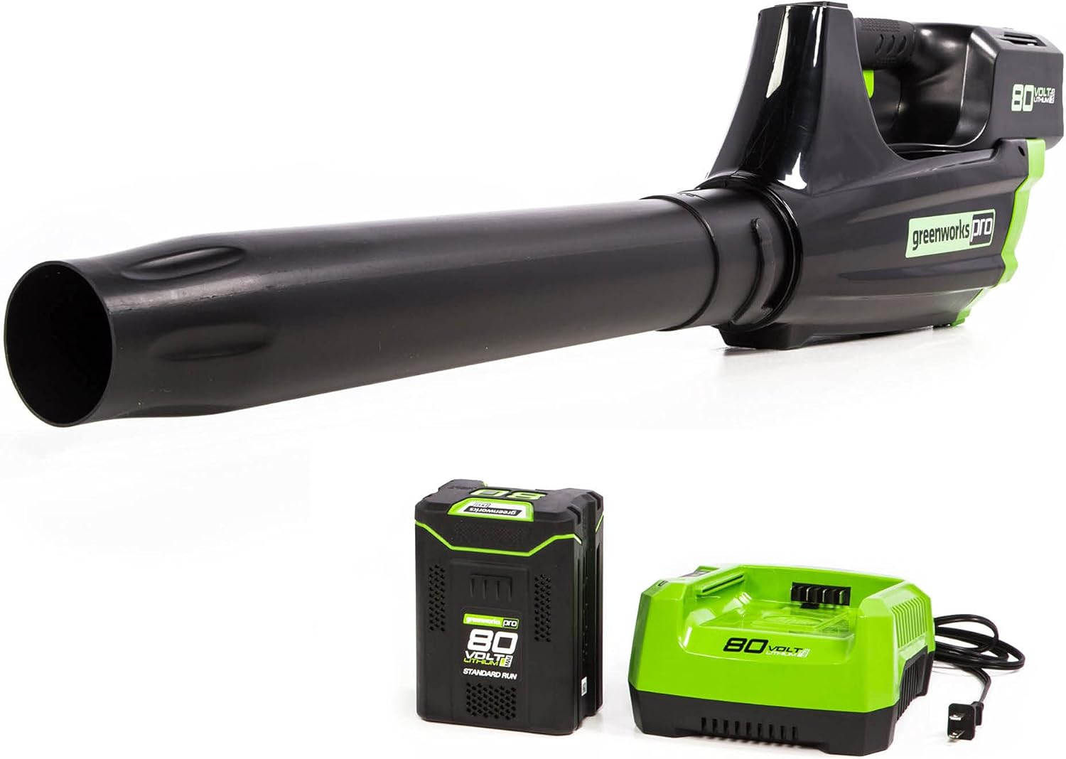Greenworks GBL80300 80V (125 MPH 500 CFM 75+ Compatible Tools) Cordless Axial Leaf Blower, 2.0Ah Battery and Charger Included Greenworks GBL80300 80V (125 MPH / 500 CFM / 75+ Compatible Tools) Cordless Axial Leaf Blower, 2.0Ah Battery and Charger Included