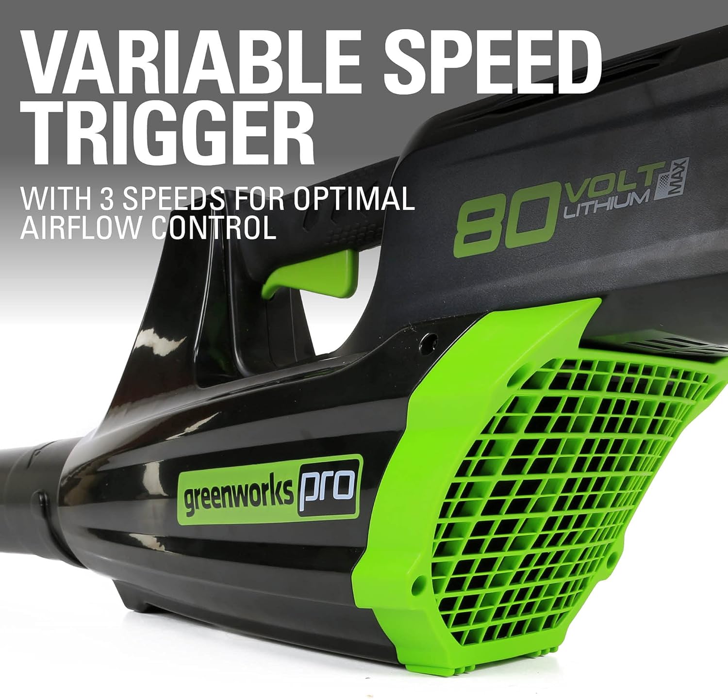 Greenworks GBL80300 80V (125 MPH 500 CFM 75+ Compatible Tools) Cordless Axial Leaf Blower, 2.0Ah Battery and Charger Included7