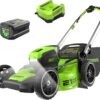 Greenworks MO80L415 80V 21" Brushless Cordless (Push) Lawn Mower (LED Headlight + Aluminum Handles), 4.0Ah Battery and Rapid Charger Included (75+ Compatible Tools)