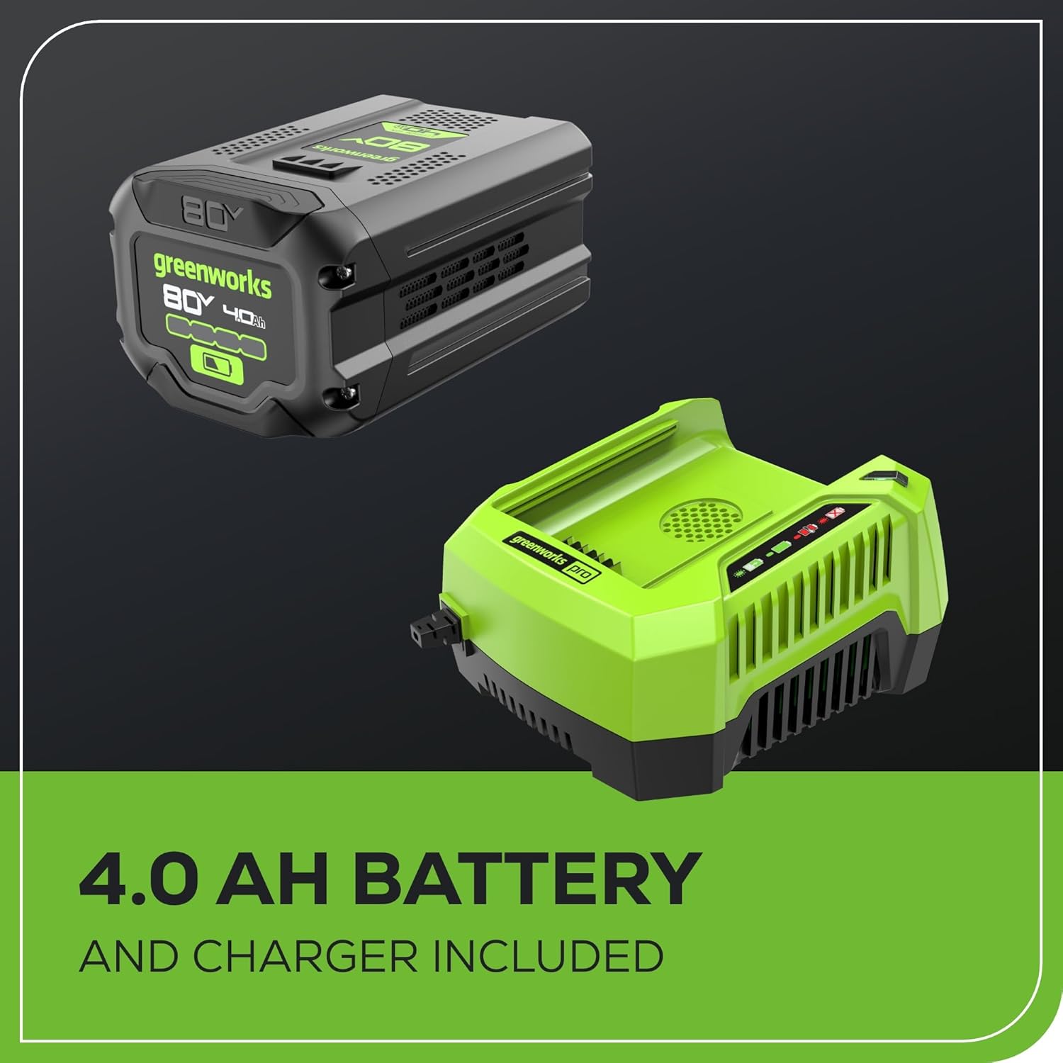 Greenworks MO80L415 80V 21 Brushless Cordless (Push) Lawn Mower (LED Headlight + Aluminum Handles), 4.0Ah Battery and Rapid Charger Included (75+ Compatible Tools)11