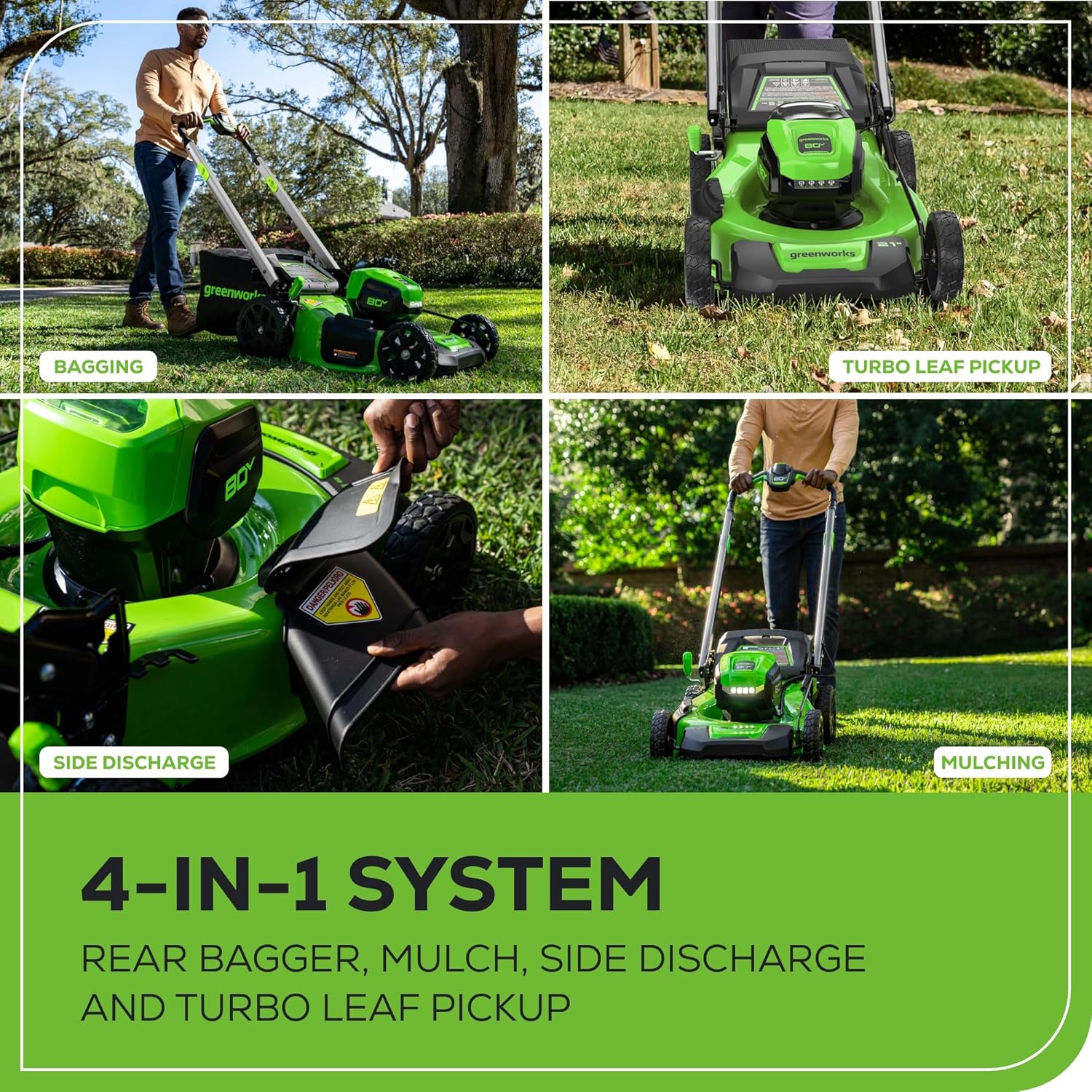Greenworks MO80L415 80V 21 Brushless Cordless (Push) Lawn Mower (LED Headlight + Aluminum Handles), 4.0Ah Battery and Rapid Charger Included (75+ Compatible Tools)8
