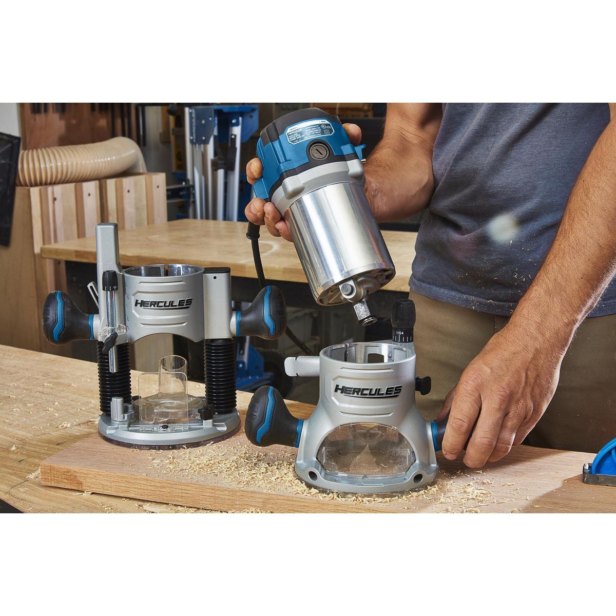 HERCULES 12 Amp Variable Speed Fixed Base Router with Plunge Base Kit0