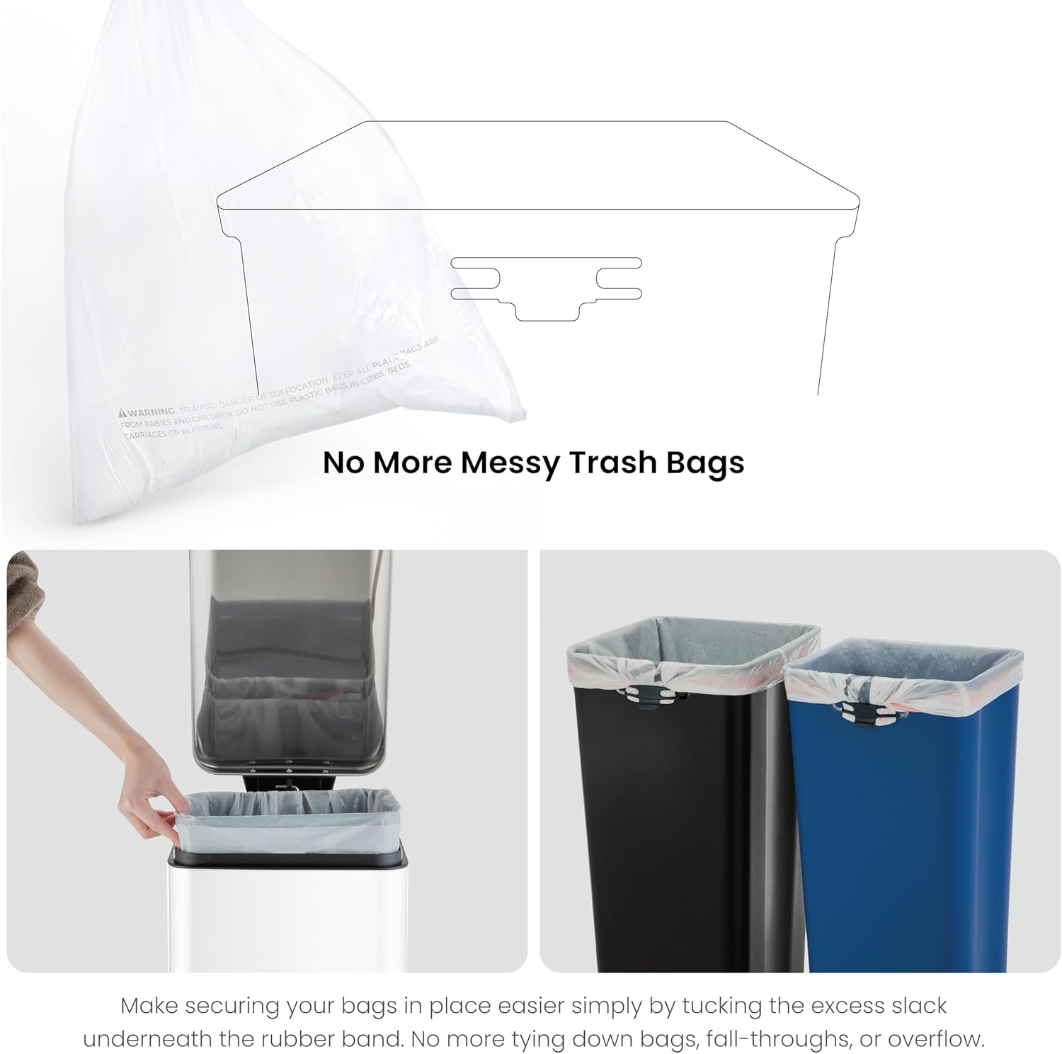 Home Zone Living 13 Gallon Kitchen Trash Can, Dual Removable Liners for Recycling and Trash, 50 Liter Slim Stainless Steel Shape (8 + 5 for 13 Gallons Total)11