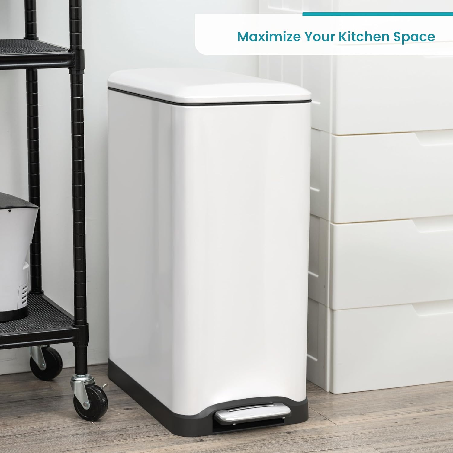 Home Zone Living 13 Gallon Kitchen Trash Can, Dual Removable Liners for Recycling and Trash, 50 Liter Slim Stainless Steel Shape (8 + 5 for 13 Gallons Total)7