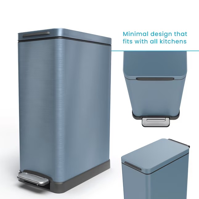 Home Zone Living VA42330A 12-Gallon Blue Steel Indoor Kitchen Step Trash Can13_11zon