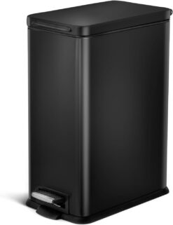 Home Zone Living VA42332A 8 Gallon Kitchen Trash Can, Stainless Steel, Step Pedal, 30 Liter, Black