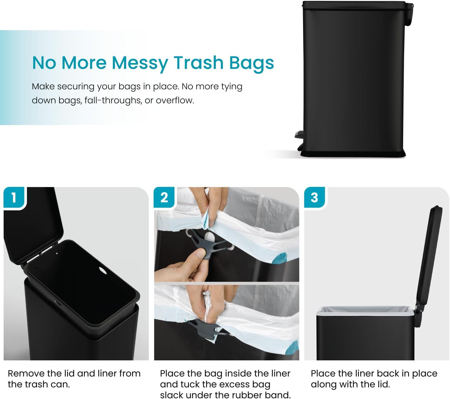 Home Zone Living VA42332A 8 Gallon Kitchen Trash Can, Stainless Steel, Step Pedal, 30 Liter, Black45