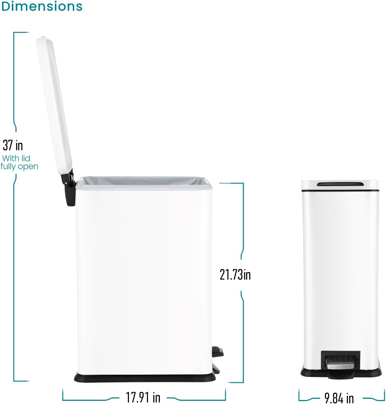 Home Zone Living VA42383A 8 Gallon Slim Kitchen Trash Can, Stainless Steel, Step Pedal, 30 Liter, White11