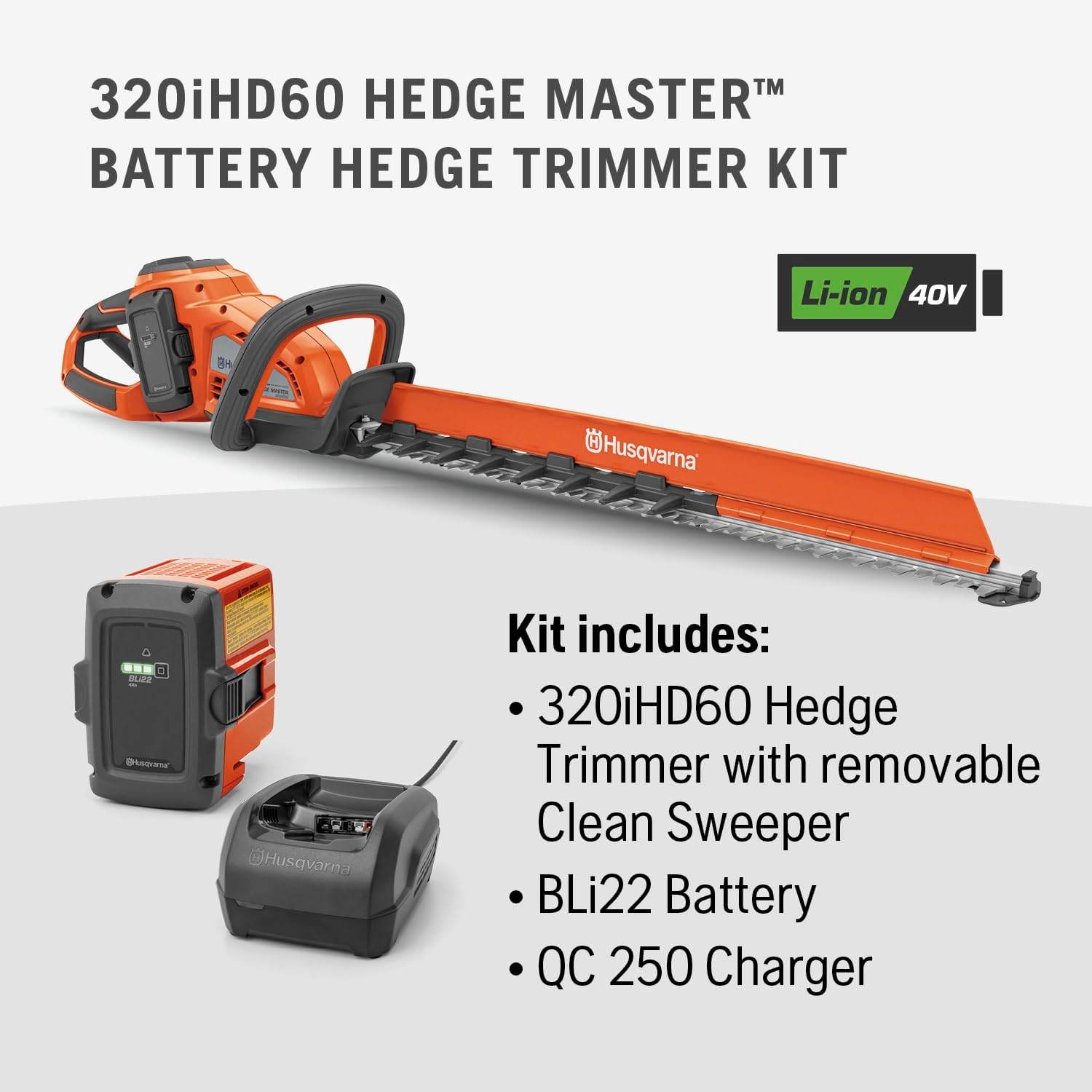Husqvarna 970592602 320iHD60 42V Hedge Master Brushless Lithium-Ion 24 in. Cordless Hedge Trimmer Kit90